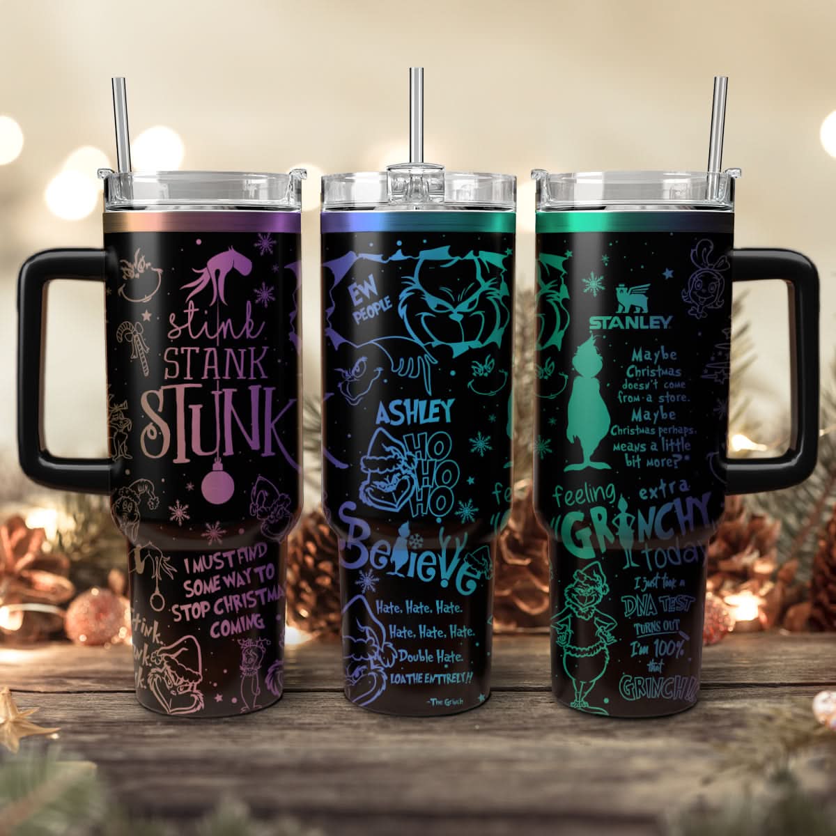 The Grinch Movies Christmas Custom Stanley Quencher 40Oz Stainless Steel Tumbler With Handle