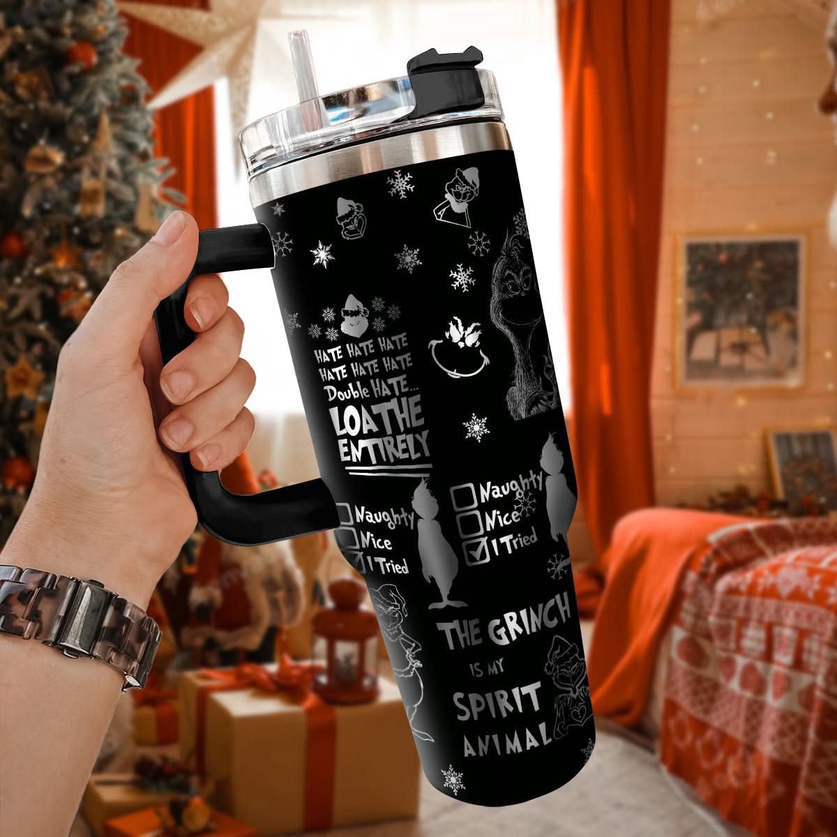 The Grinch Movies Christmas Custom Stanley Quencher 40Oz Stainless Steel Tumbler With Handle - Image 2