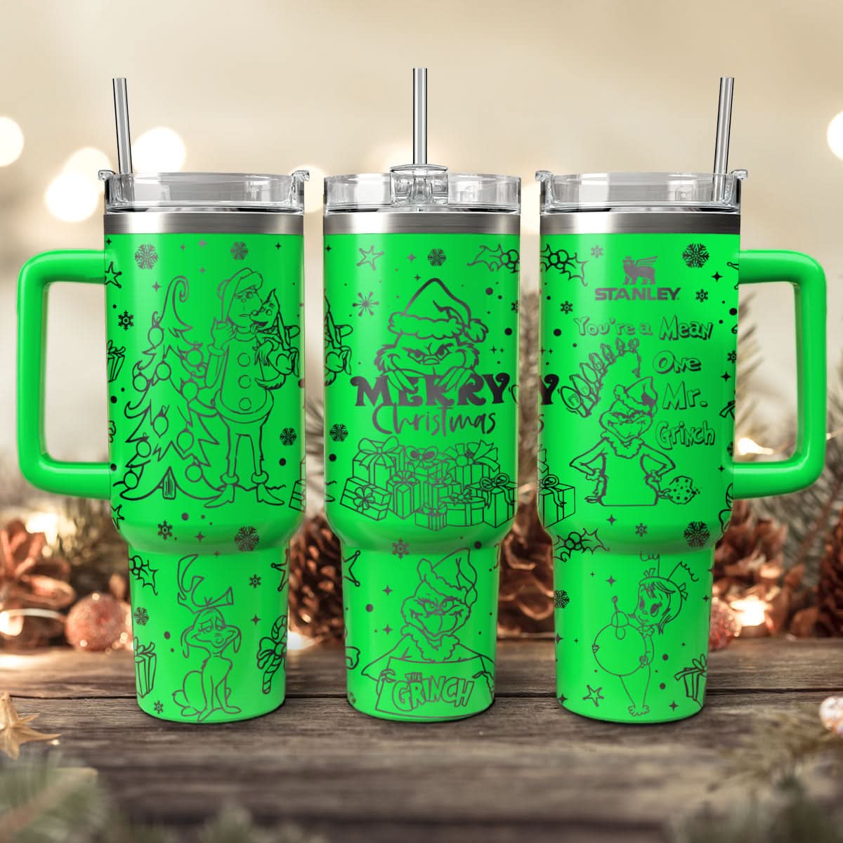 The Grinch Movies Christmas Custom Stanley Quencher 40Oz Stainless Steel Tumbler With Handle