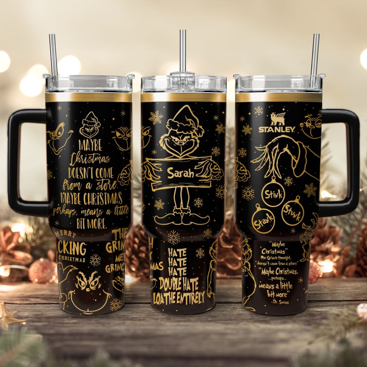 The Grinch Movies Christmas Custom Stanley Quencher 40Oz Stainless Steel Tumbler With Handle