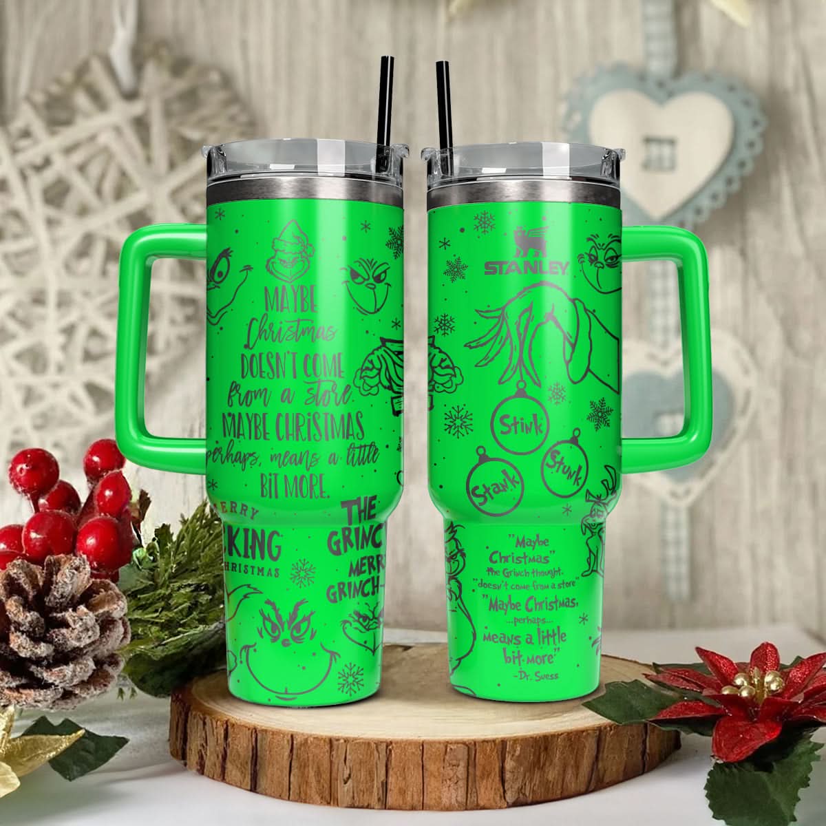 The Grinch Movies Christmas Custom Stanley Quencher 40Oz Stainless Steel Tumbler With Handle