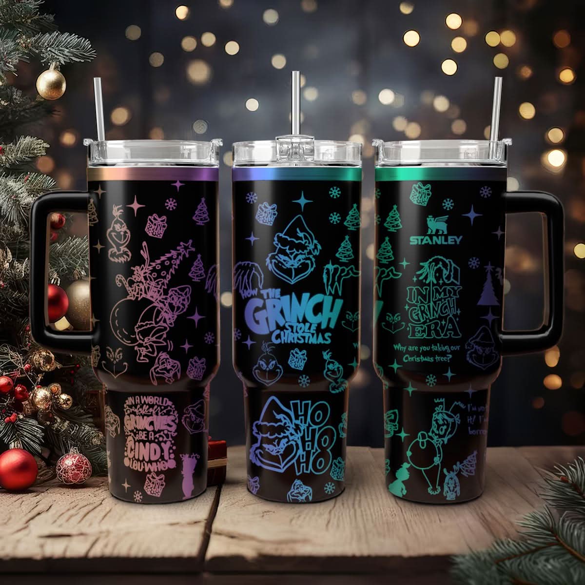 The Grinch Movies Christmas Custom Stanley Quencher 40Oz Stainless Steel Tumbler With Handle