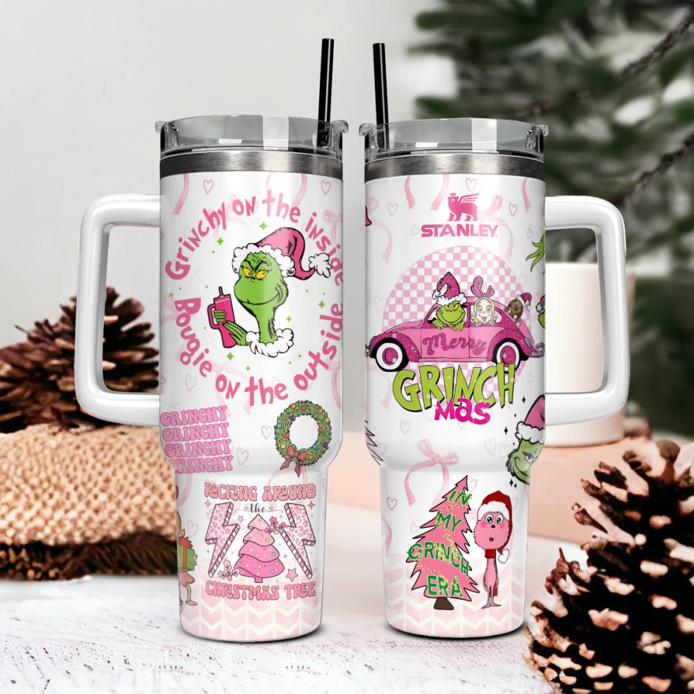 The Grinch Movies Christmas Custom Stanley Quencher 40Oz Stainless Steel Tumbler With Handle - Image 4