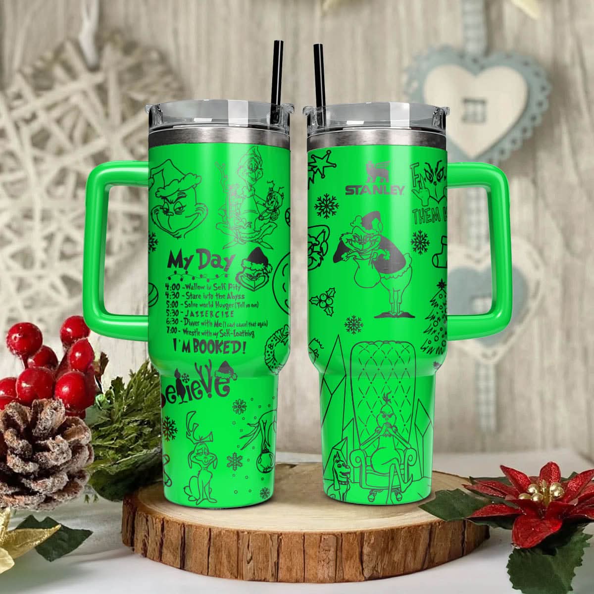 The Grinch Movies Christmas Custom Stanley Quencher 40Oz Stainless Steel Tumbler With Handle