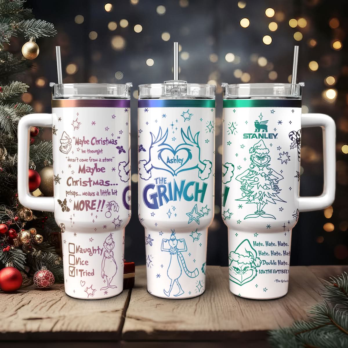 The Grinch Movies Christmas Custom Stanley Quencher 40Oz Stainless Steel Tumbler With Handle