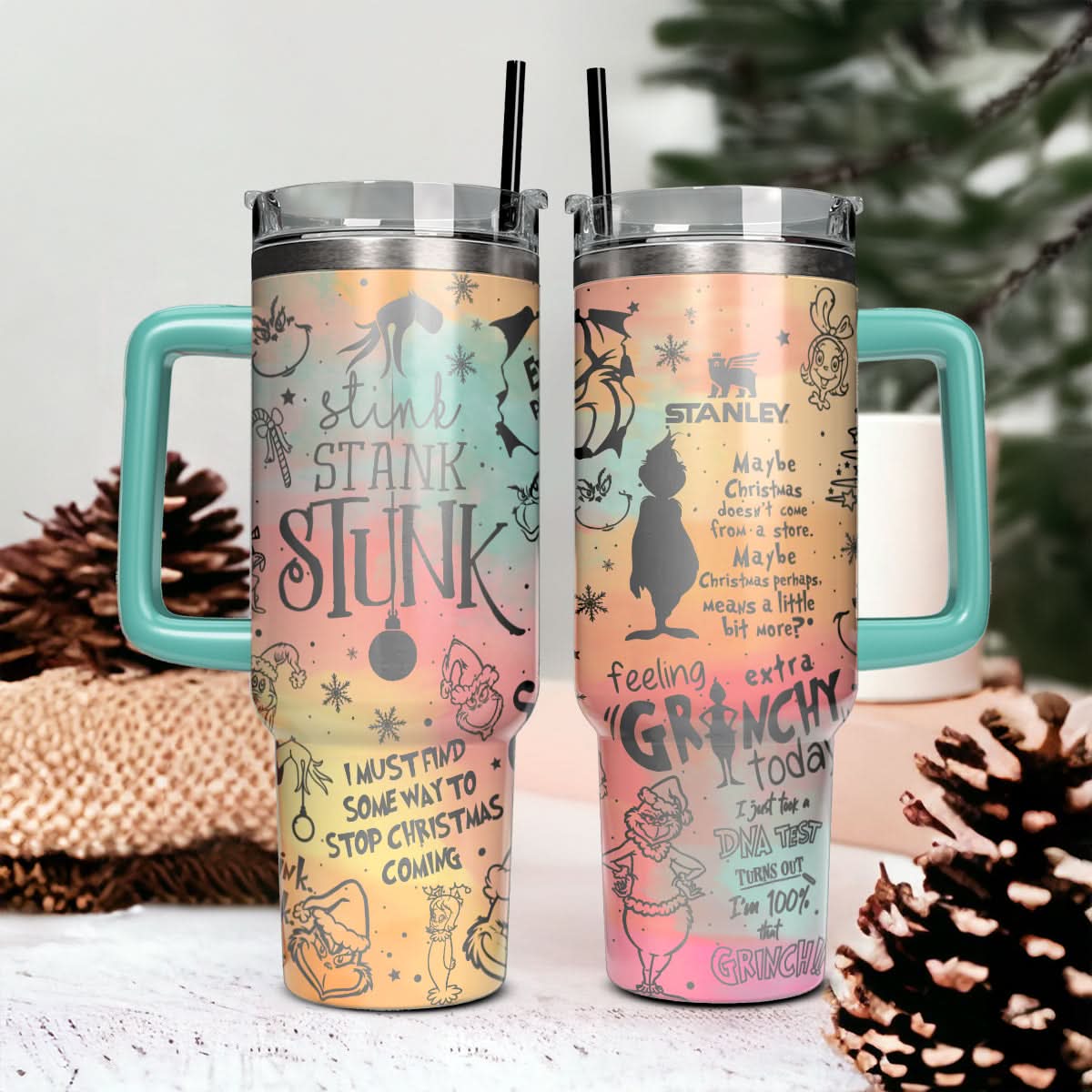 The Grinch Movies Christmas Custom Stanley Quencher 40Oz Stainless Steel Tumbler With Handle