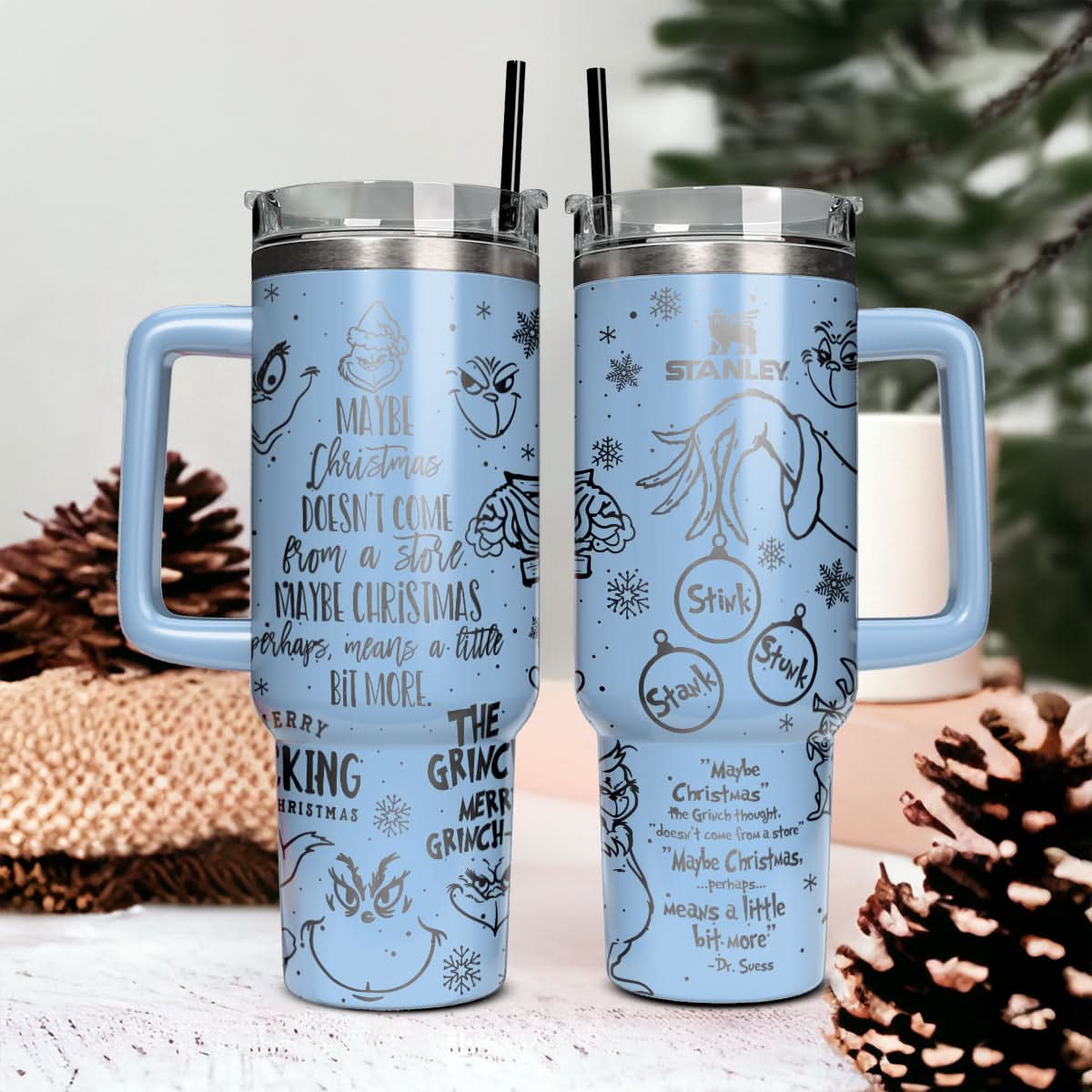 The Grinch Movies Christmas Custom Stanley Quencher 40Oz Stainless Steel Tumbler With Handle