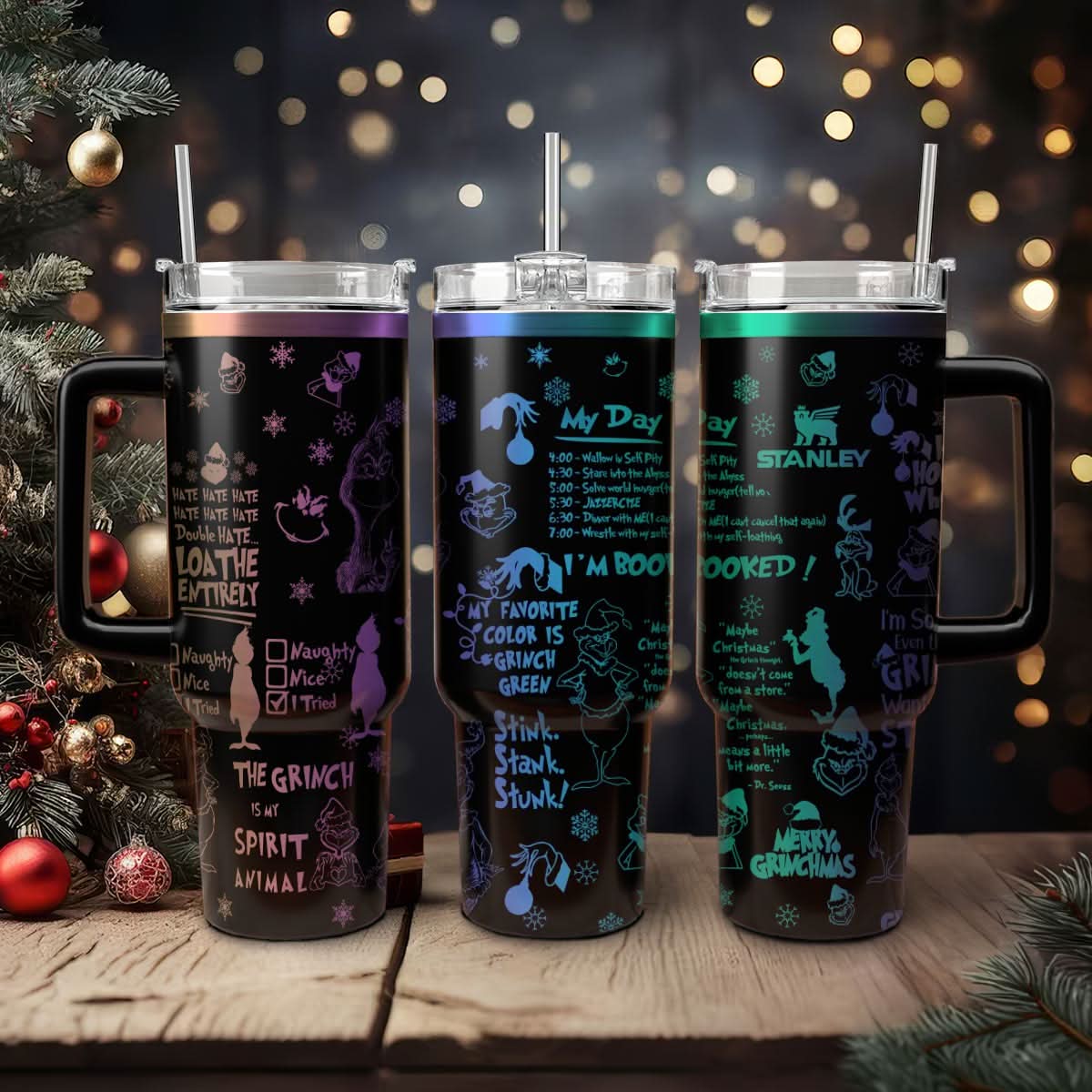 The Grinch Movies Christmas Custom Stanley Quencher 40Oz Stainless Steel Tumbler With Handle