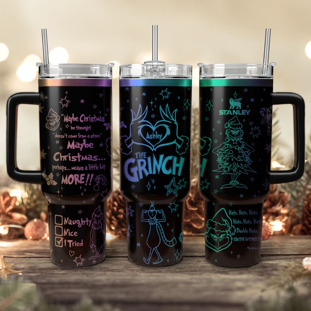 The Grinch Movies Christmas Custom Stanley Quencher 40Oz Stainless Steel Tumbler With Handle