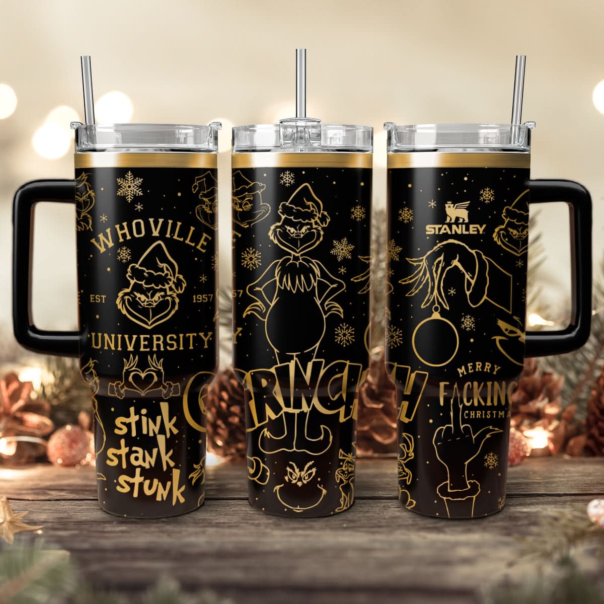 The Grinch Movies Christmas Custom Stanley Quencher 40Oz Stainless Steel Tumbler With Handle