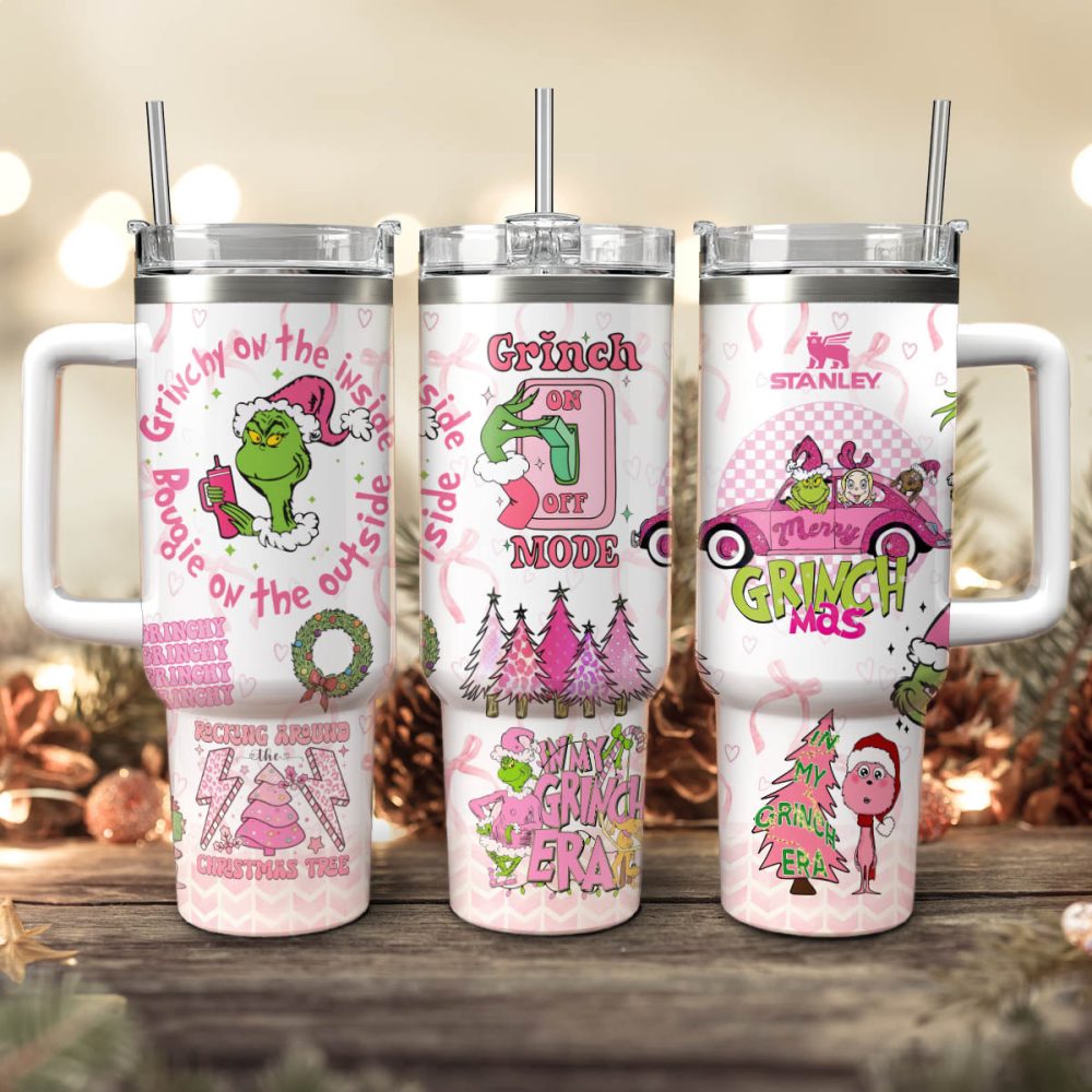 The Grinch Movies Christmas Custom Stanley Quencher 40Oz Stainless Steel Tumbler With Handle - Image 3