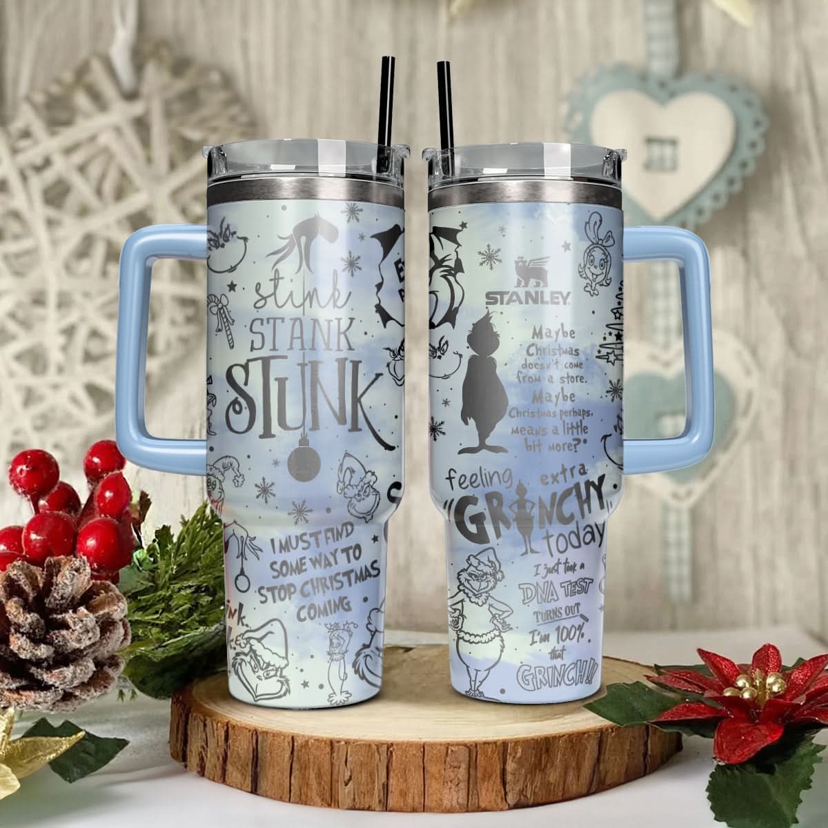 The Grinch Movies Christmas Custom Stanley Quencher 40Oz Stainless Steel Tumbler With Handle