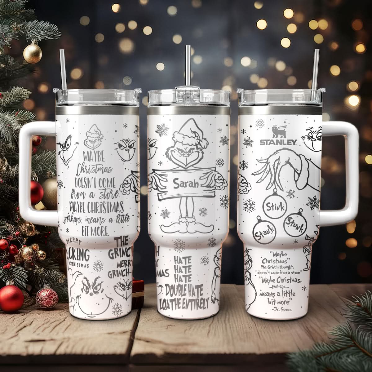 The Grinch Movies Christmas Custom Stanley Quencher 40Oz Stainless Steel Tumbler With Handle