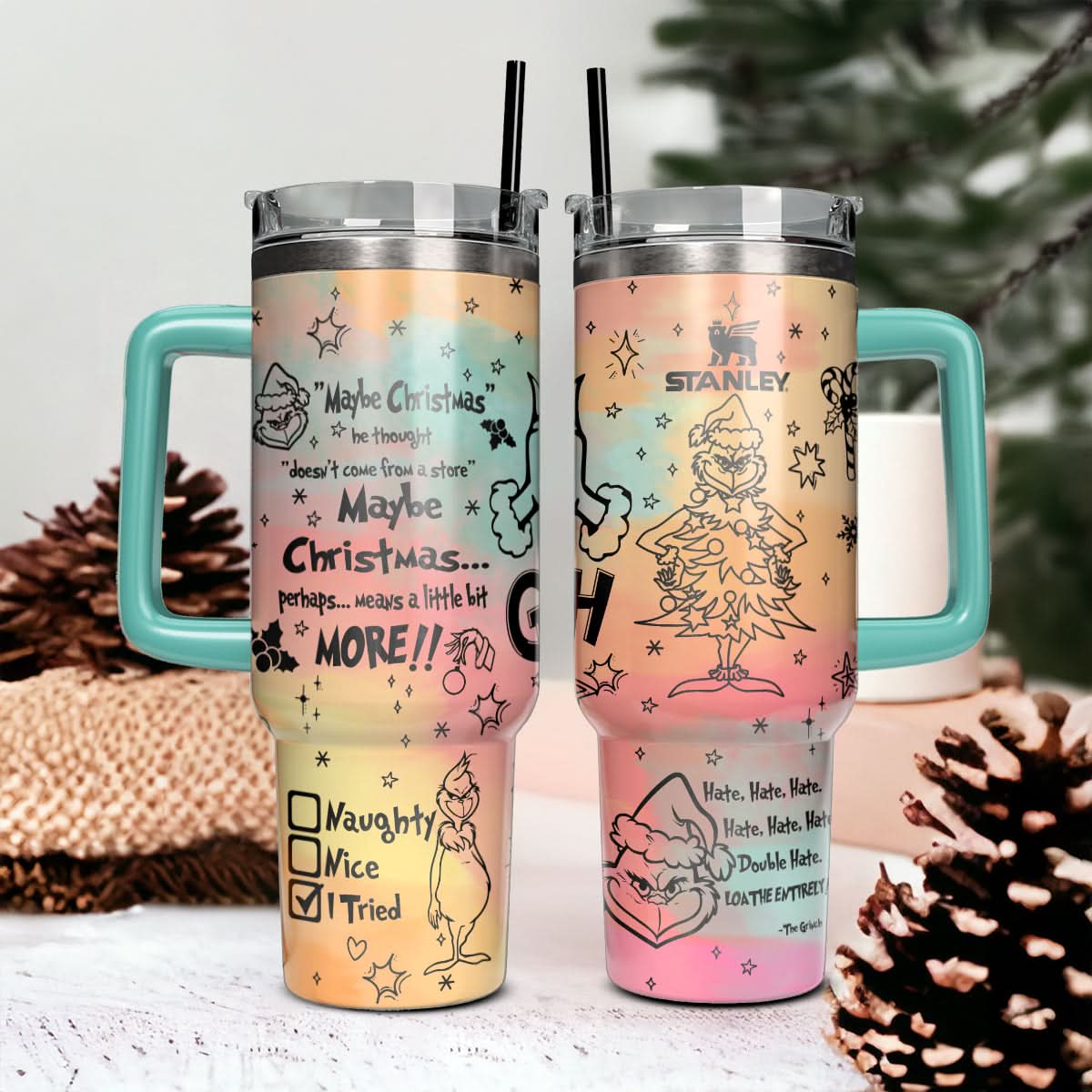 The Grinch Movies Christmas Custom Stanley Quencher 40Oz Stainless Steel Tumbler With Handle