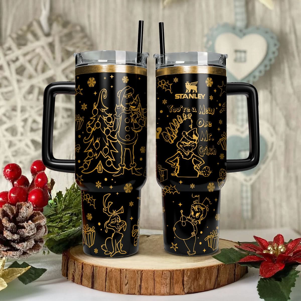 The Grinch Movies Christmas Custom Stanley Quencher 40Oz Stainless Steel Tumbler With Handle