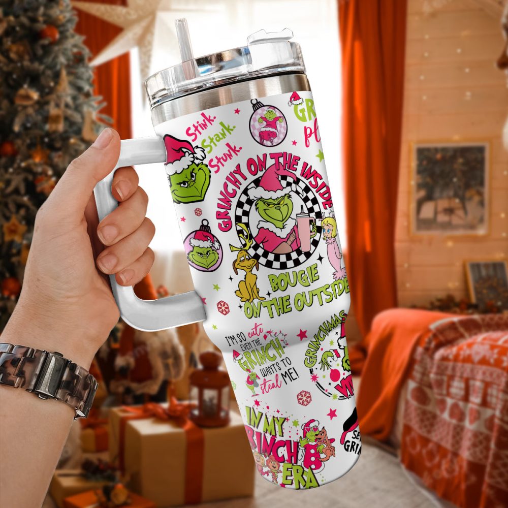The Grinch Movies Christmas Custom Stanley Quencher 40Oz Stainless Steel Tumbler With Handle - Image 2