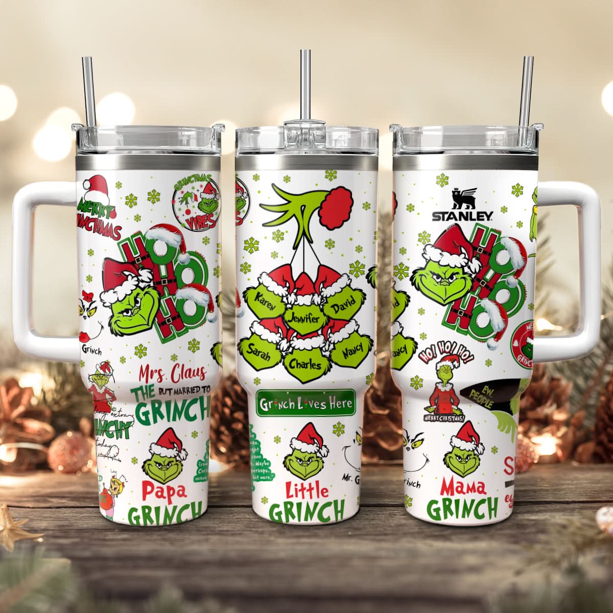 The Grinch Movies Christmas Custom Stanley Quencher 40Oz Stainless Steel Tumbler With Handle