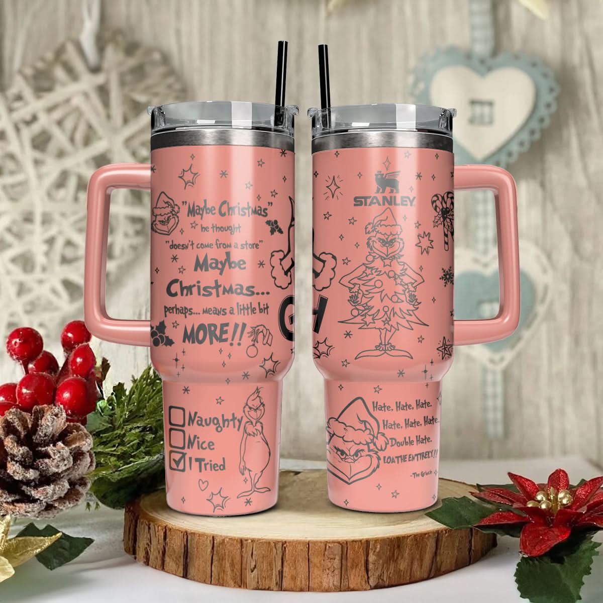 The Grinch Movies Christmas Custom Stanley Quencher 40Oz Stainless Steel Tumbler With Handle