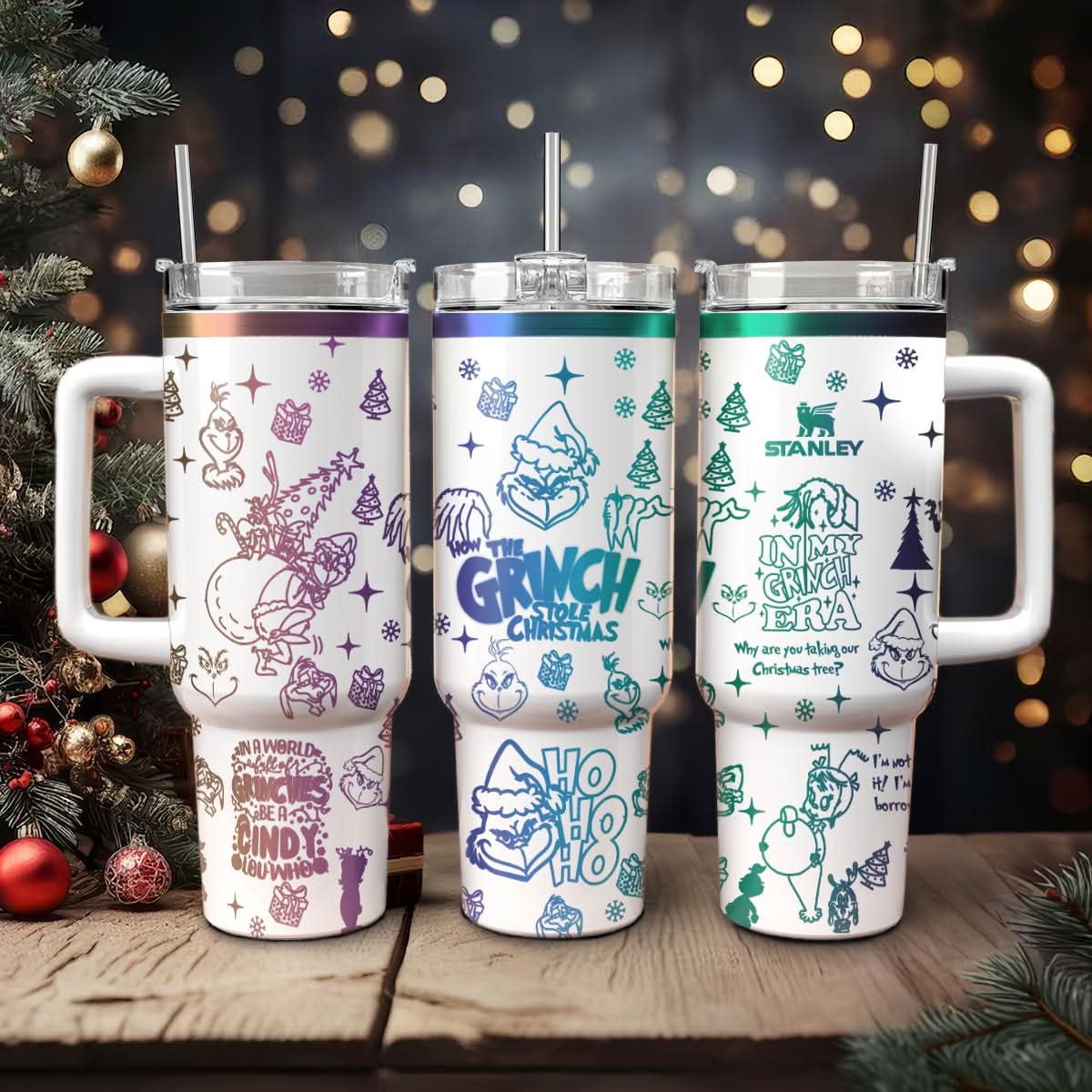 The Grinch Movies Christmas Custom Stanley Quencher 40Oz Stainless Steel Tumbler With Handle