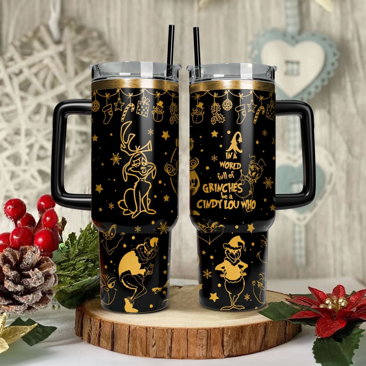 The Grinch Movies Christmas Custom Stanley Quencher 40Oz Stainless Steel Tumbler With Handle