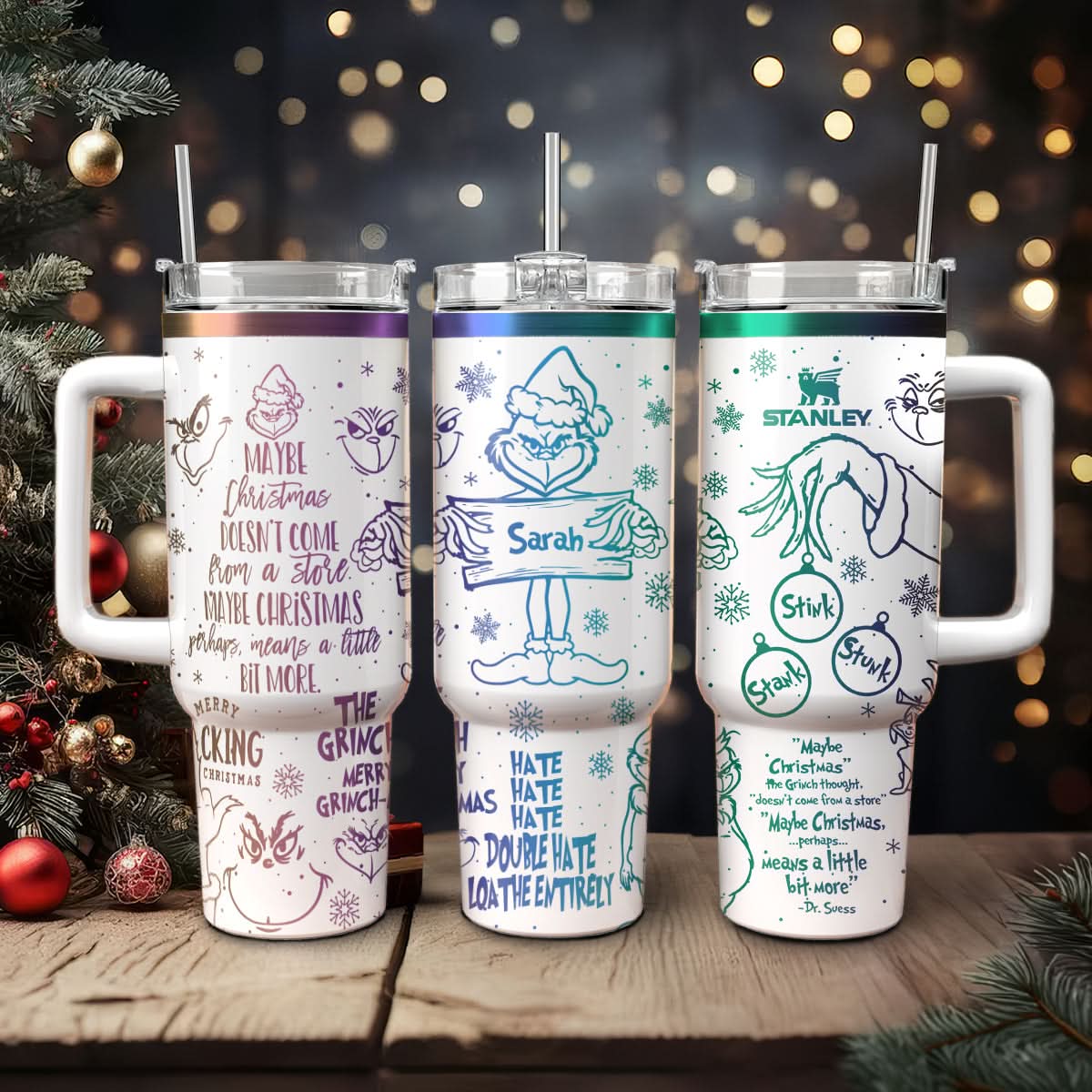 The Grinch Movies Christmas Custom Stanley Quencher 40Oz Stainless Steel Tumbler With Handle