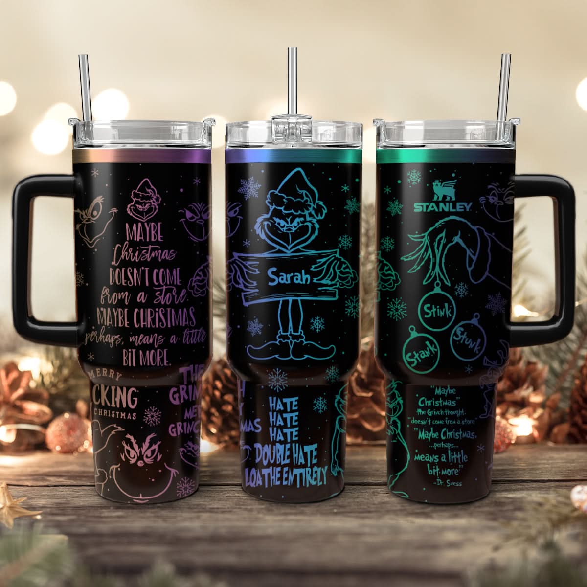 The Grinch Movies Christmas Custom Stanley Quencher 40Oz Stainless Steel Tumbler With Handle