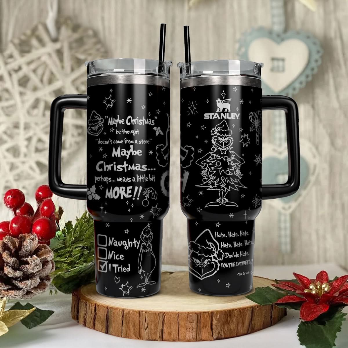 The Grinch Movies Christmas Custom Stanley Quencher 40Oz Stainless Steel Tumbler With Handle - Image 2