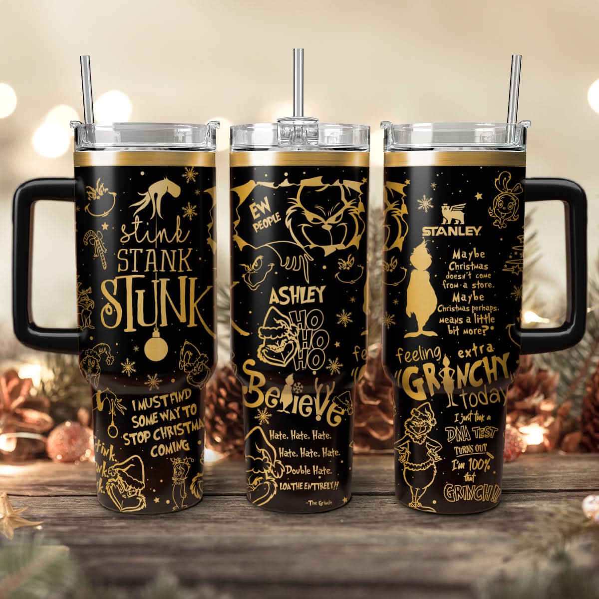 The Grinch Movies Christmas Custom Stanley Quencher 40Oz Stainless Steel Tumbler With Handle