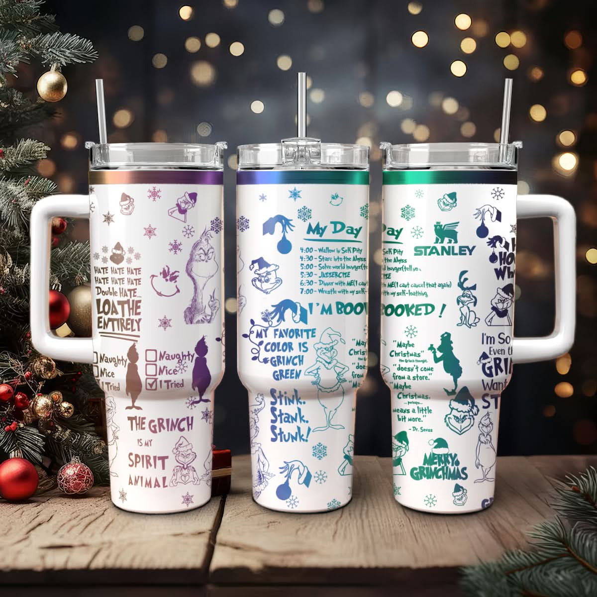 The Grinch Movies Christmas Custom Stanley Quencher 40Oz Stainless Steel Tumbler With Handle