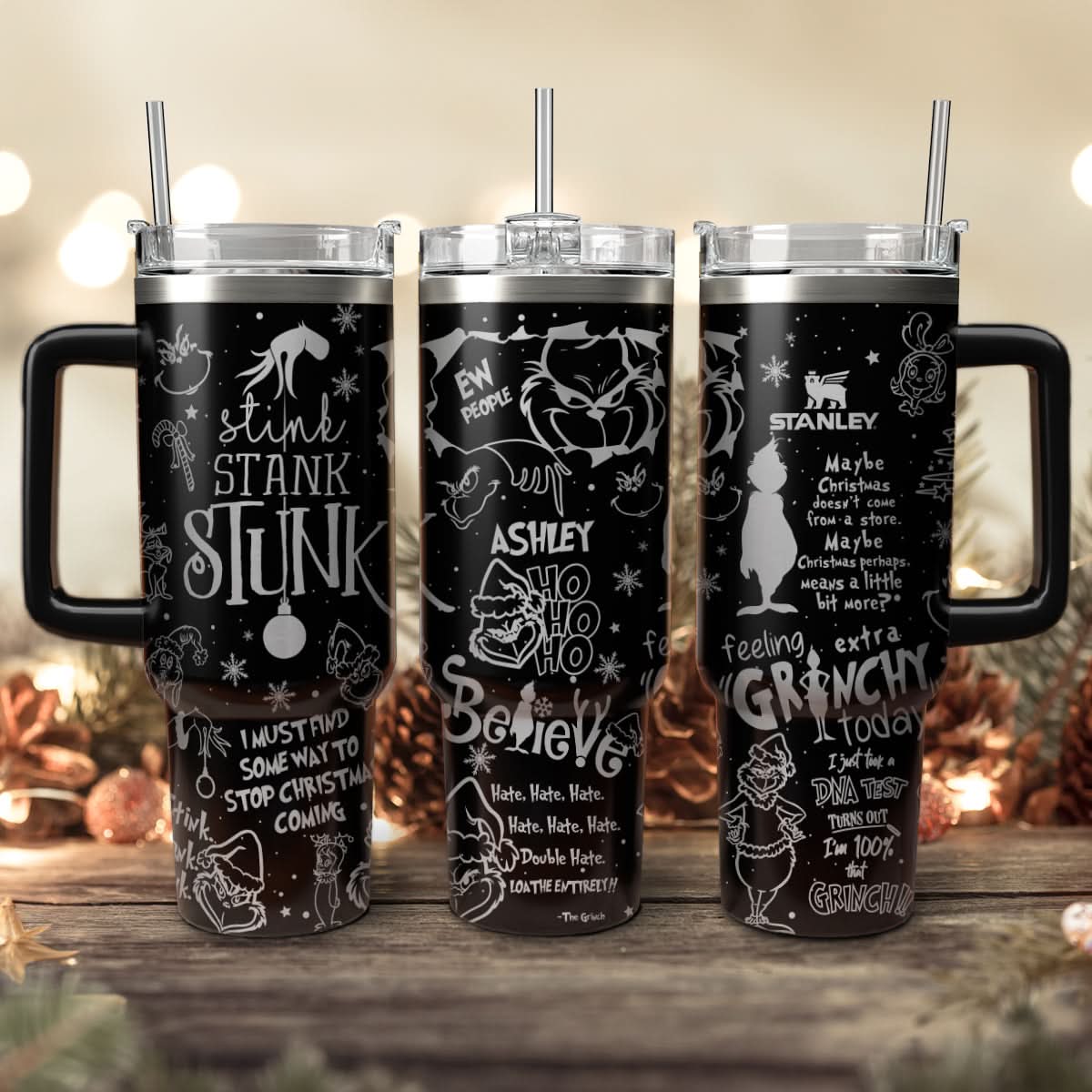 The Grinch Movies Christmas Custom Stanley Quencher 40Oz Stainless Steel Tumbler With Handle