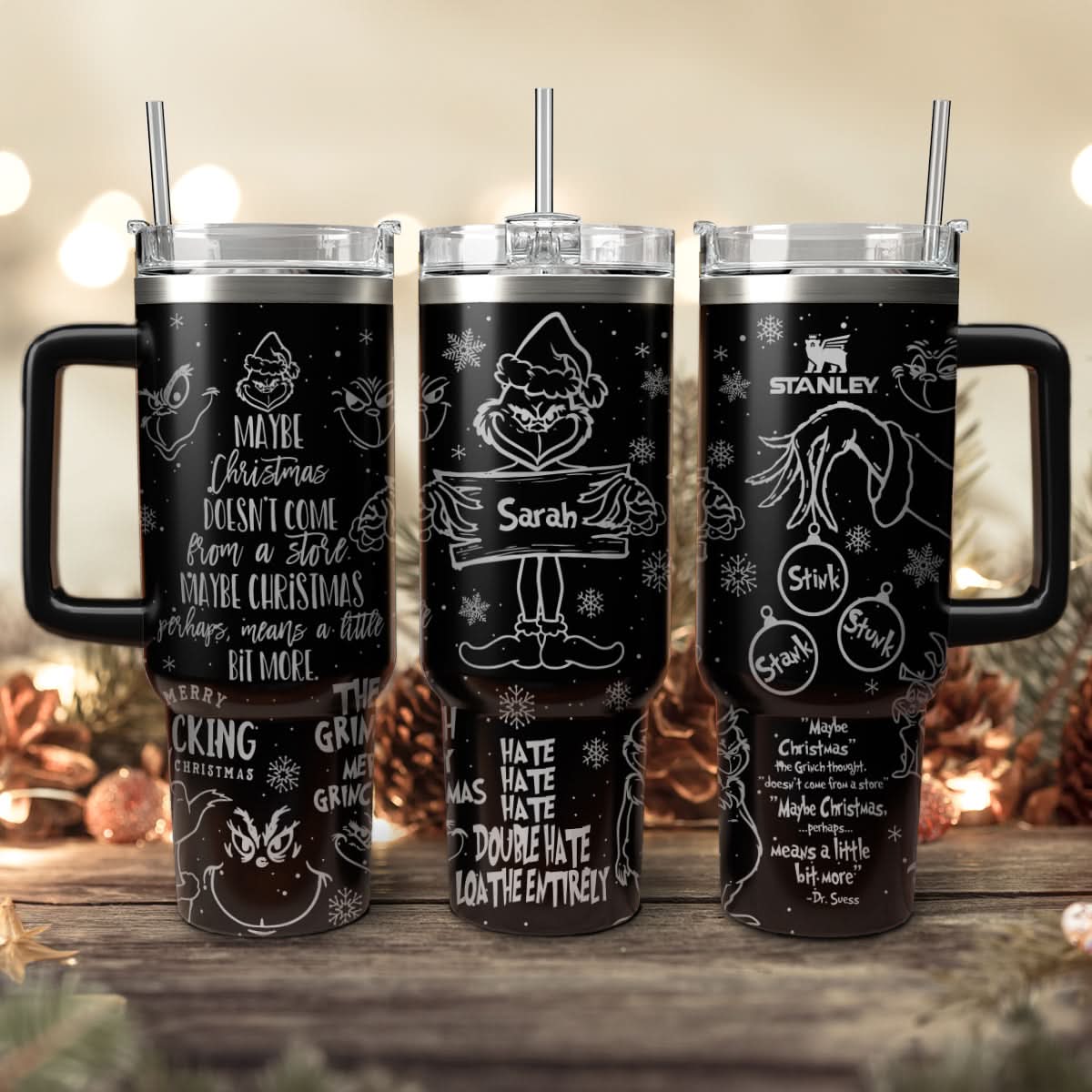 The Grinch Movies Christmas Custom Stanley Quencher 40Oz Stainless Steel Tumbler With Handle