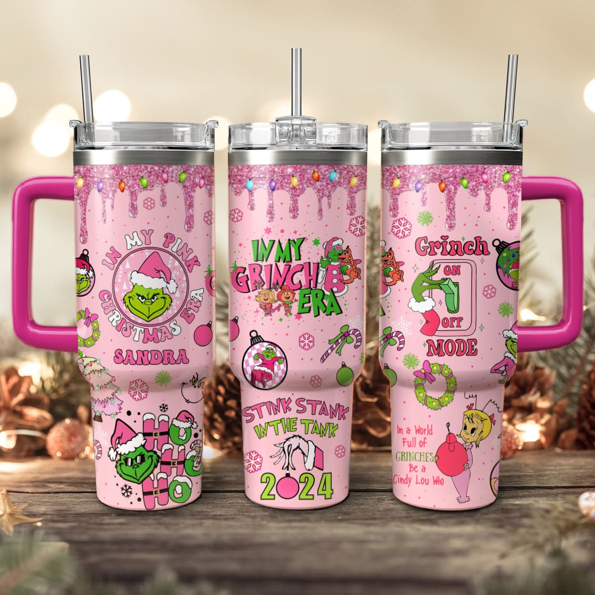 The Grinch Movies Christmas Custom Stanley Quencher 40Oz Stainless Steel Tumbler With Handle
