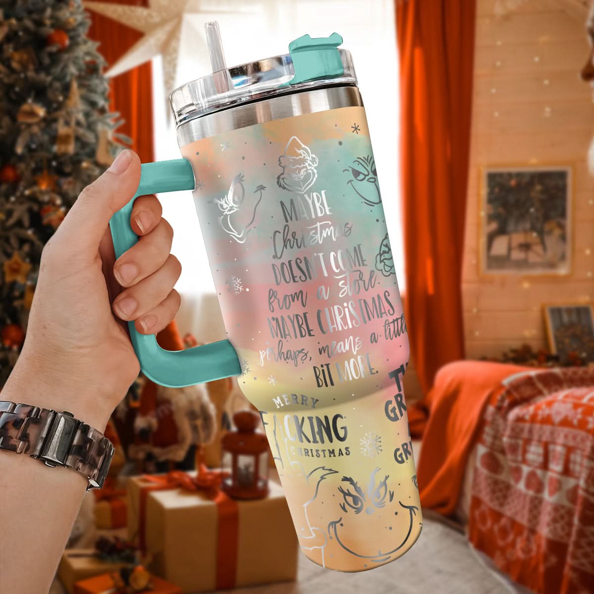 The Grinch Movies Christmas Custom Stanley Quencher 40Oz Stainless Steel Tumbler With Handle