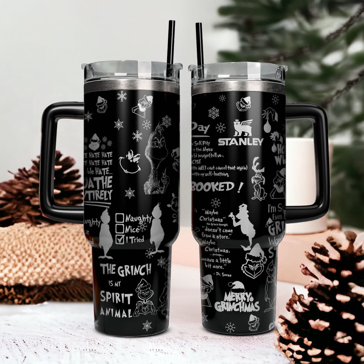 The Grinch Movies Christmas Custom Stanley Quencher 40Oz Stainless Steel Tumbler With Handle
