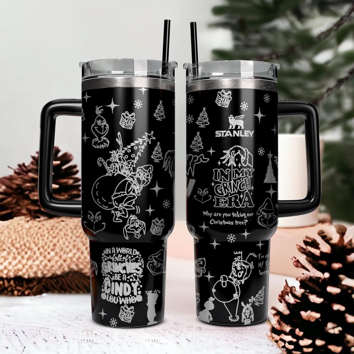 The Grinch Movies Christmas Custom Stanley Quencher 40Oz Stainless Steel Tumbler With Handle - Image 2