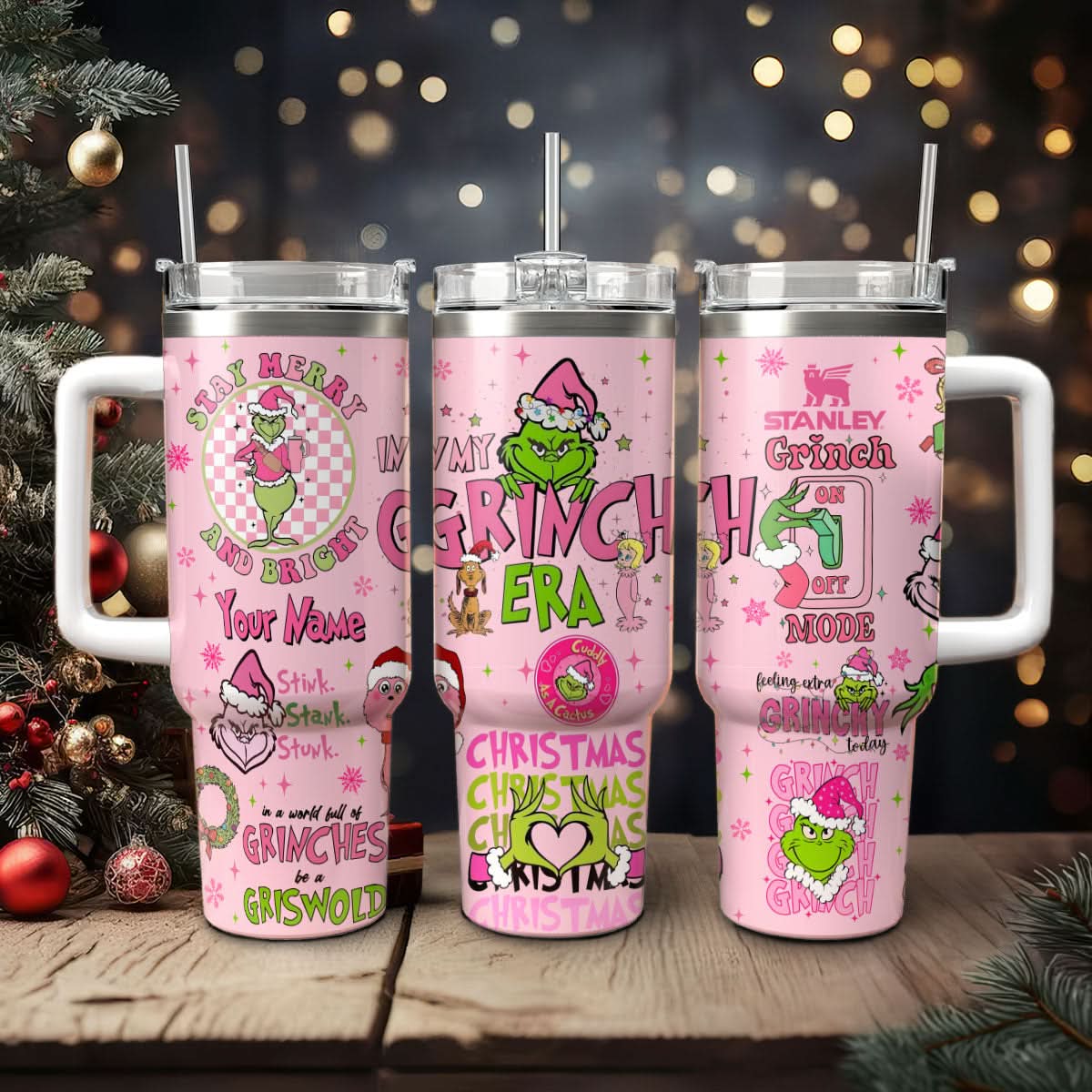 The Grinch Movies Christmas Custom Stanley Quencher 40Oz Stainless Steel Tumbler With Handle