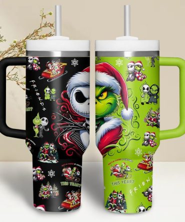 The Nightmare Before Christmas And Grinch Movies Custom Stanley Quencher 40Oz Stainless Steel Tumbler With Handle