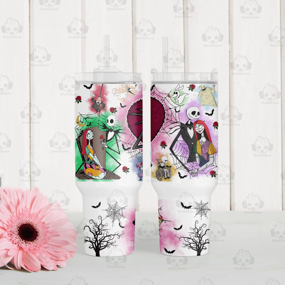 The Nightmare Before Christmas Disney Cartoon Custom Stanley Quencher 40Oz Stainless Steel Tumbler With Handle - Image 3