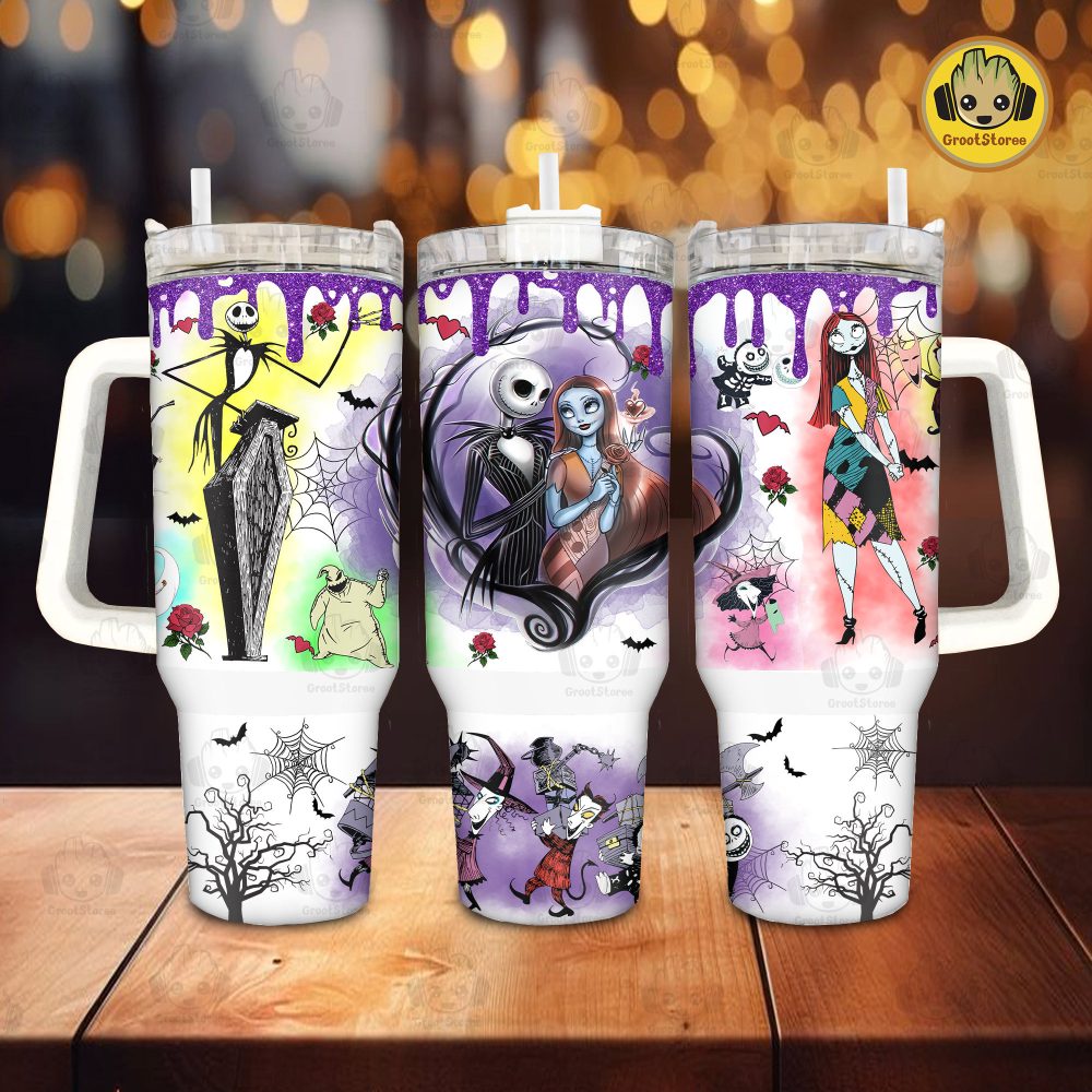 The Nightmare Before Christmas Disney Cartoon Custom Stanley Quencher 40Oz Stainless Steel Tumbler With Handle