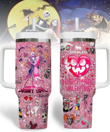 The Nightmare Before Christmas Movies Valentine Custom Stanley Quencher 40Oz Stainless Steel Tumbler With Handle
