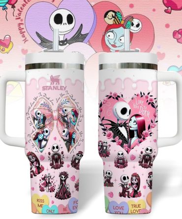 The Nightmare Before Christmas Movies Valentine Custom Stanley Quencher 40Oz Stainless Steel Tumbler With Handle