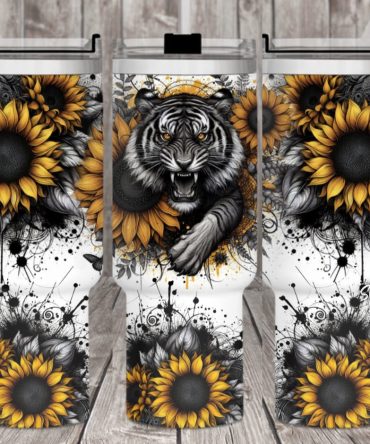 Tiger Sunflower Custom Stanley Quencher 40Oz Stainless Steel Tumbler With Handle