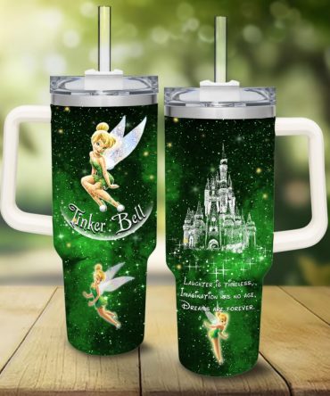 Tinker Bell  Cartoon Custom Stanley Quencher 40Oz Stainless Steel Tumbler With Handle