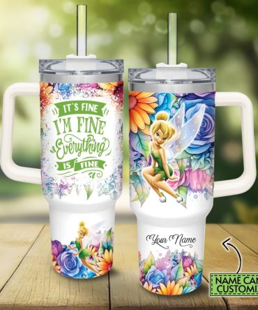Tinker Bell  Cartoon Custom Stanley Quencher 40Oz Stainless Steel Tumbler With Handle