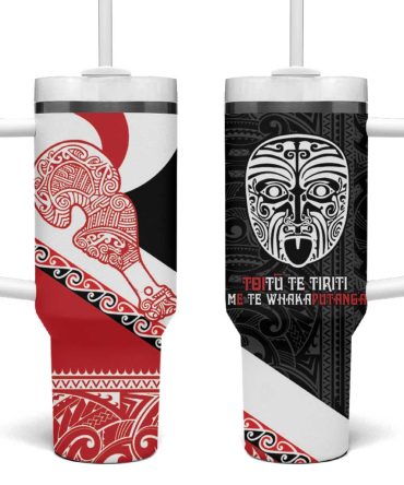 Toitu Te Tiriti Me Te Whakaputanga Maori Wahaika With Haka Face Custom Stanley Quencher 40Oz Stainless Steel Tumbler With Handle