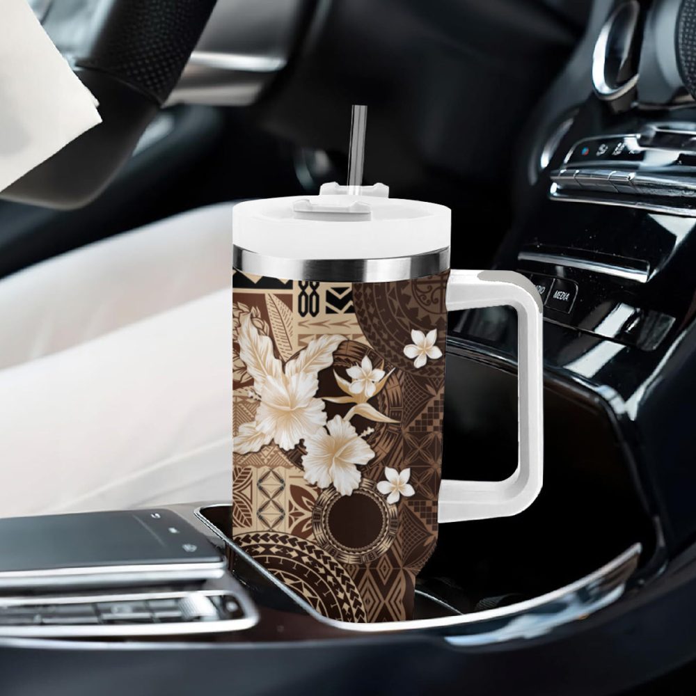 Tropical Hibiscus Flowers Custom Stanley Quencher 40Oz Stainless Steel Tumbler - Image 9