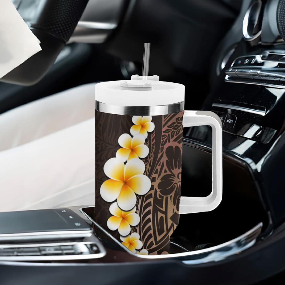 Tropical Plumeria Flowers Custom Stanley Quencher 40Oz Stainless Steel Tumbler - Image 9