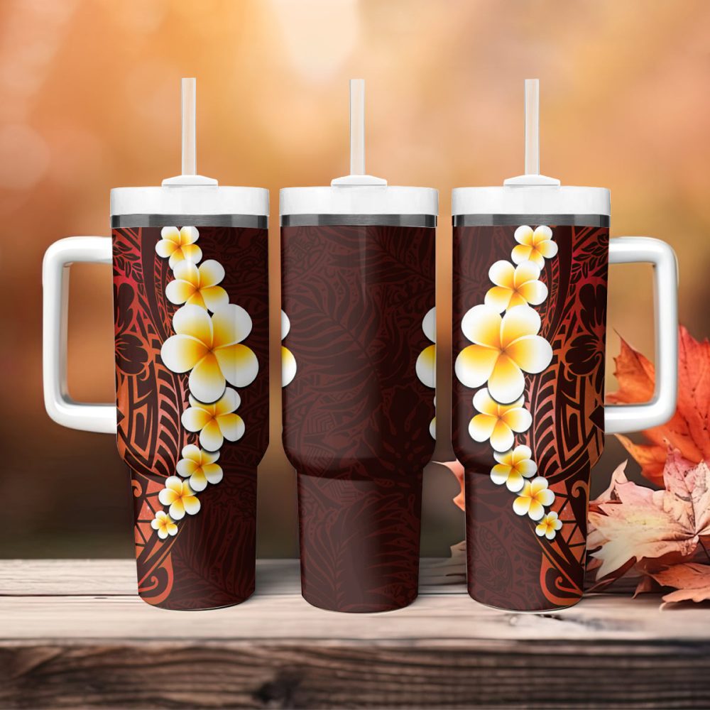 Tropical Plumeria Flowers Custom Stanley Quencher 40Oz Stainless Steel Tumbler - Image 5
