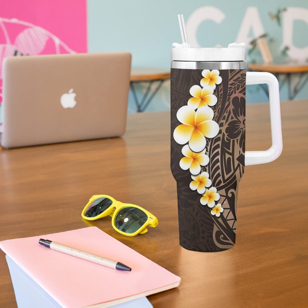 Tropical Plumeria Flowers Custom Stanley Quencher 40Oz Stainless Steel Tumbler - Image 6