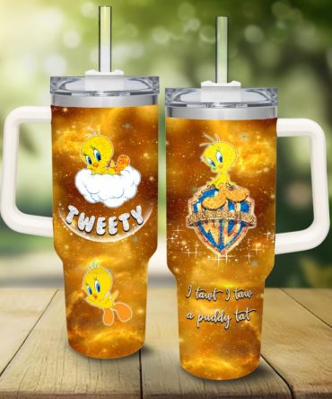 Tweety Looney Tunes Cartoon Custom Stanley Quencher 40Oz Stainless Steel Tumbler With Handle